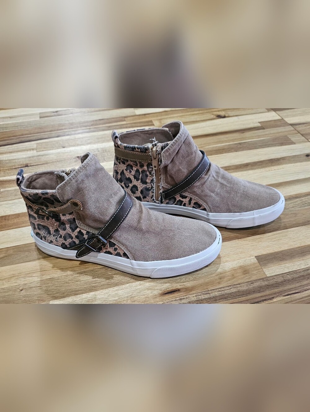 Women’s Taupe Ankle Booties with Leopard Accent